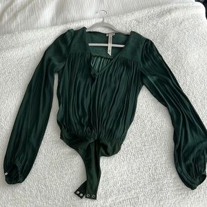 Free People XS forest green silky bodysuit